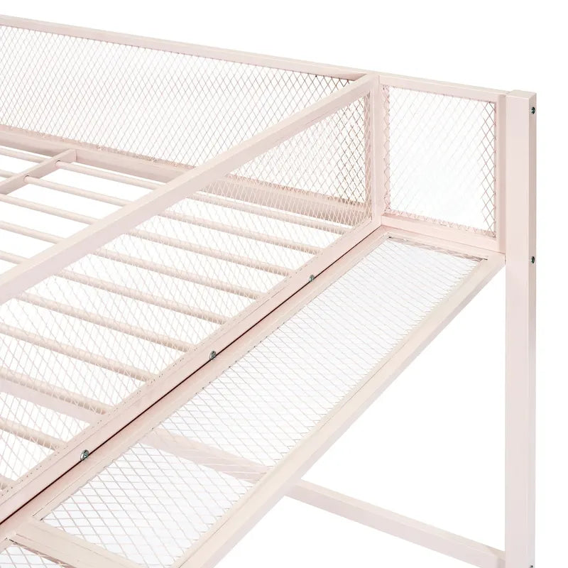 Pink Full Metal Loft Bed with Workstation