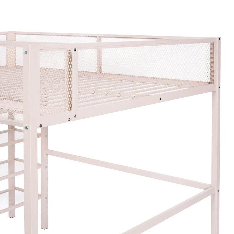 Pink Full Metal Loft Bed with Workstation