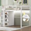 Full Size Wood Loft Bed with Wardrobe and Storage Shelves