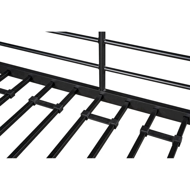Twin Size Metal Loft Bed with Table, Shelves, and Guardrail
