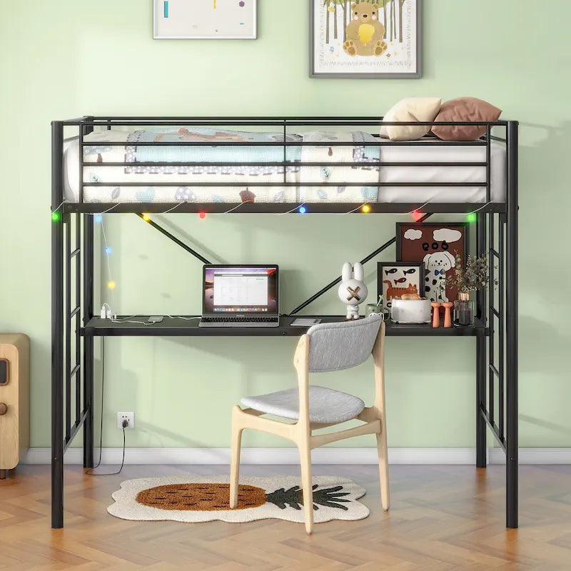 Heavy Duty Metal Bunk Bed Frame with Safety Guard Rails