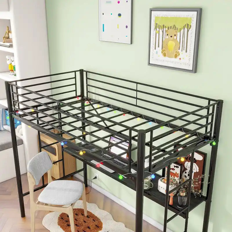 Heavy Duty Metal Bunk Bed Frame with Safety Guard Rails