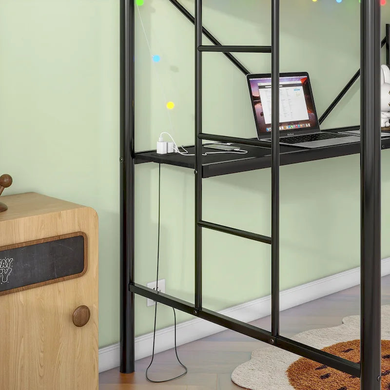 Heavy Duty Metal Bunk Bed Frame with Safety Guard Rails
